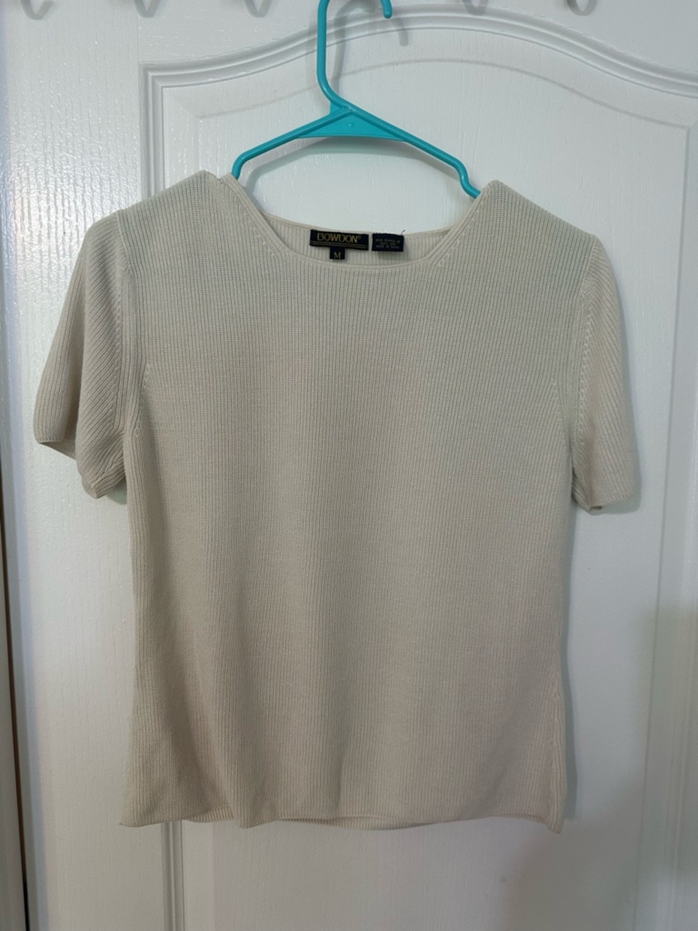 Bowdon 100% Silk Knit Top Ivory Ribbed Short Sleeve Vintage M.
